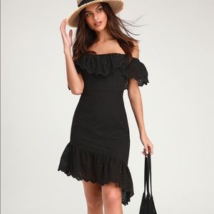 Lulus black eyelet lace off the shoulder dress